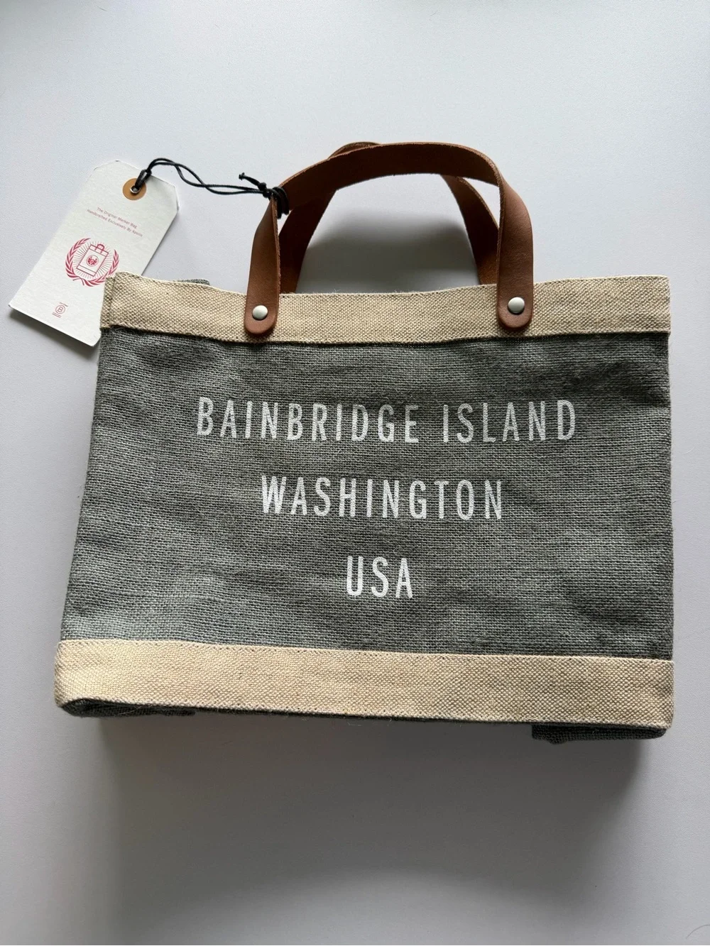 Bainbridge Island Washington USA Canvas small Tote - Gray with Tan Handles